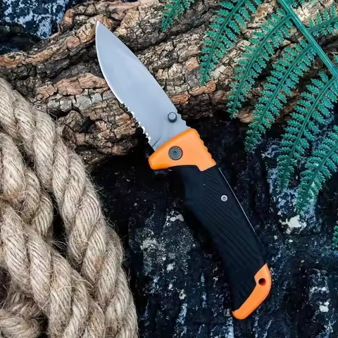 Bestseller Tactical Folding Knife with 8Cr13Mov Blade Rubber Handle Field Multi-functional Meat Slic