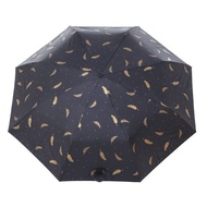 LOKO Mini Folding Umbrella with Gold Feather Motif, Anti-UV