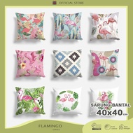Sofa Cushion COVER Print Flamingo Pink Blue Woven Motif 40x40 cm - Pusat Kado