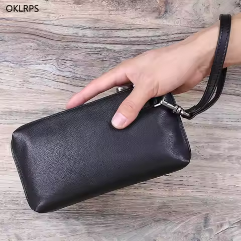 Leather Clutch Bag Men's Casual Business Grab Baotou Layer Cowhide Trend Long Clutch Bag Large Capac