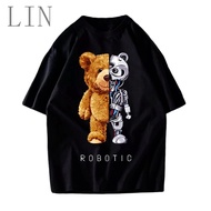 LIN ROBOTIC TEDDY BEAR TSHIRT WOMAN MAN  SIZE M-XXL COTTON T-SHIRT PEREMPUAN LELAKI PLUS SIZE