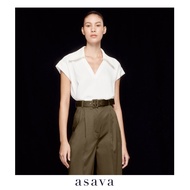 [asava ss24] Larissa Collared Blouse เสื้อผู้หญิง มีปก คอวี แขนตก