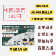 中國內地/大陸、澳門【180日 33GB】4G/5G高速數據上網卡 旅行電話卡 Data Sim咭(可連接各大社交平台及香港網站)