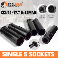 5PCS 1/2 Inch Long Impact Socket Set Black Deep Box Set Tool Set Socket Wrench Set Tool r 13mm - 22m