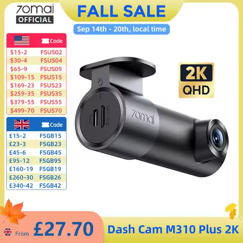 70mai Dash Cam M310 Plus 2K English Voice Control 1440P WDR Night Vision 24H Parking Surveillance 70