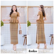 TG11 ชุดเซ็ท 2 ชิ้น (เสื้อ+ผ้าถุง) ผ้าไหมญี่ปุ่น พิมพ์ลายไทย ขนาด S M L XL 2XL