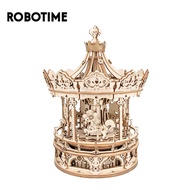 Robotime Wooden Music Box model ROKR Romantic Carousel Mechanical Music Box 3D Wooden Puzzle AMK62 M