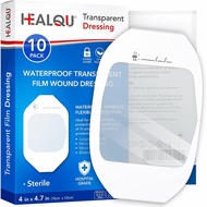 Transparent Film Dressing 4" x 4.75" (10 Pack) - Waterproof Adhesive Wound Bandages for Post-Surgica