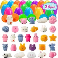 24 Pack Fillers Easter Eggs with Mochi Squishy Toys Surprise Mini Kawaii Animal Squishies Stress Relief Toys for Easter Basket Stuffers Hunt Theme Party Favors Classroom Prize Supplies