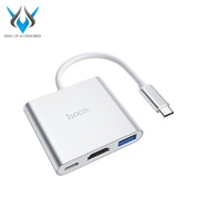 3-in-1 cable converts TypeC to HDMI/ USB/ TypeC Hoco HB14, 15cm long - quality support (Gray)