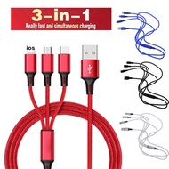 [SONGFUL] 3 in 1 Durable Nylon Braided USB Fast Charging  Cable  Micro USB Type C Lightning For Huawei Xiaomi Samsung IOS Phone Android Mobile For Charge only