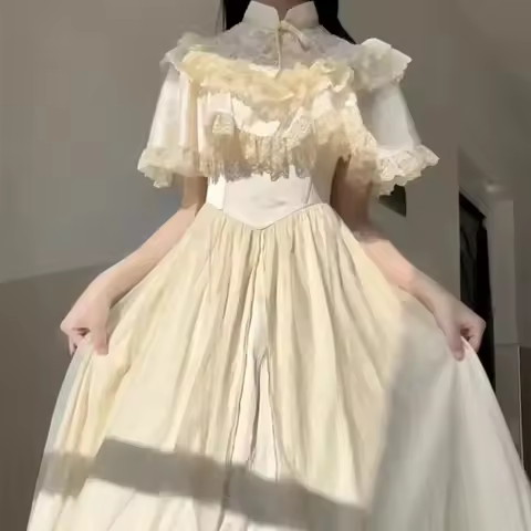 Coalfell French Retro 2025 Dress Lolita Gothic Courtly Style Vintage New Lace Collar Princess Cutie 