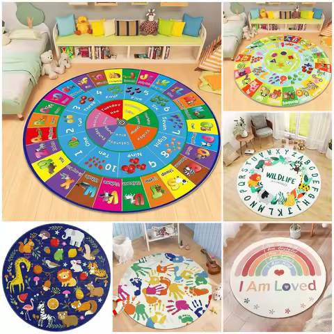 ABC Fruit PlayMat Round Alphabet Rug for Kid Playroom Preschool Classroom Floor Mat with ABC Numbers