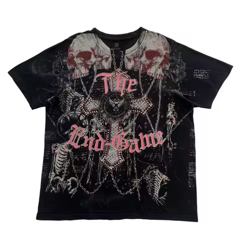Skull Cross Rhinestone Grunge Cyber Y2K Style T-Shirt