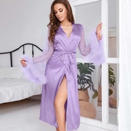 Summer Thin Ice Silk Soft Skin-Friendly Feather Nightgown Bathrobe 2025 Pajamas Homewear Women