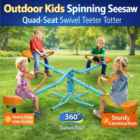 Kids Spinning Seesaw Outdoor 4 Seat Swivel Teeter Totter Heavy Duty Iron Playground Equipment Backya