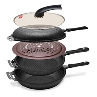 5 Patented Monster Cooker 5-in-1 functions which is frying pan, grill pan, double sided frying pan, 