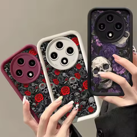 Art Rose Flower Skull Horror Phone Case for OPPO Reno 11F 10 12F PRO A58 A79 5G Realme C67 C65 Find 