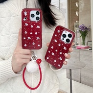 IMD Cute Red Festive Snowman Puppy Phone Case Samsung S26 Ultra S25 FE S24+S23+S22 S21 F With Bell S