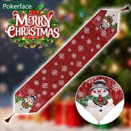 POKERFACE Seasonal Christmas Table Runner Cabinet Embroidered Snowman Linen Cotton Holiday Festive A