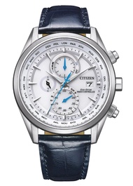 Eco-Drive Perpetual Alarm World Time Chronograph GMT White Dial Men's Watch AT8260-18A