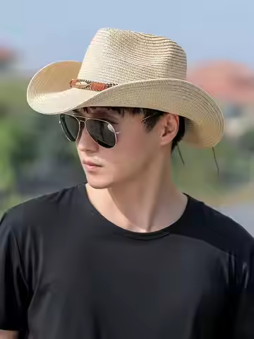 Women Men Cowboy Hat Summer Wide Brim Western Cowgirl Straw Hats Fashion West Fancy Dress Party Head