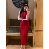 旗袍 cheongsam muslimah Rok panjang cheongsam langsing seksi, potongan tinggi, pakaian kerja muda, beg