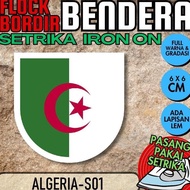 @ @ @ ] IRON-ON Flock Flag Embroidery Badge Patch - ALGERIA [S01] Shield List Outline WHITE