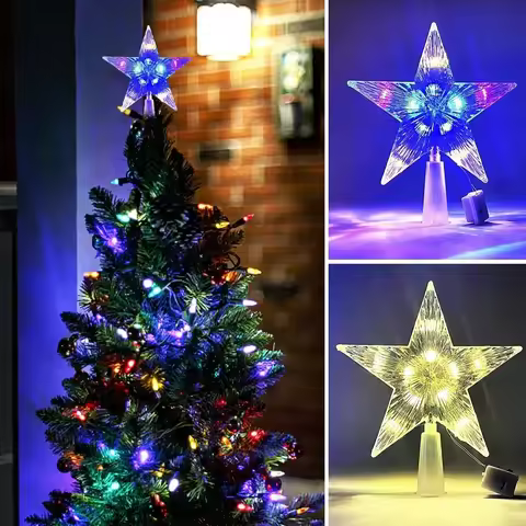 15CM LED Transparent Five-pointed Star Merry Christmas Tree Toppers Cristmas Decorations for Home Xm