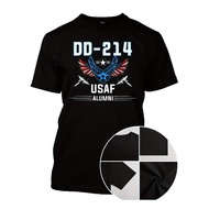 Mens USAF Alumni T-Shirt - Black Crew Neck Cotton Tee with DD-214 Military ID & Eagle Wings Design,