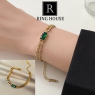 (Titan) B22 Vòng Tay Lắc Tay Nữ Titan Không Gỉ Đá Xanh Sang Trọng Ring HouseLZD