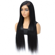 wig ผมมนุษย์ถักสำเร็จรูปแบบไร้กาว สำหรับผู้หญิง ลูกไม้โปร่งใส หน้าม้านิ่งตรงขนาด 9x6 นิ้ว, วิกผมตาข่