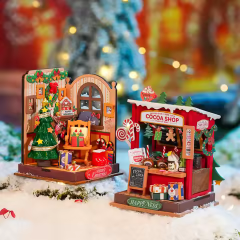 Robotime Rolife Miniature House Christmas Gifts Fireplace Decoration for Home Bookshelf Dollhouse 3D