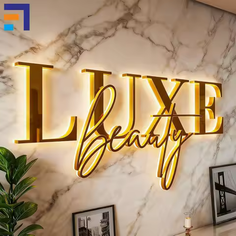 Custom LED Letters Halo Lit Backlit Channel Letters LED Illuminated Sign Interior Reception Wall Sig