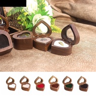 AUBREY1 Heart Rings Holder, 2 Slots Magnetic Cover Walnut Wood Rings Box, Portable Transparent Cover