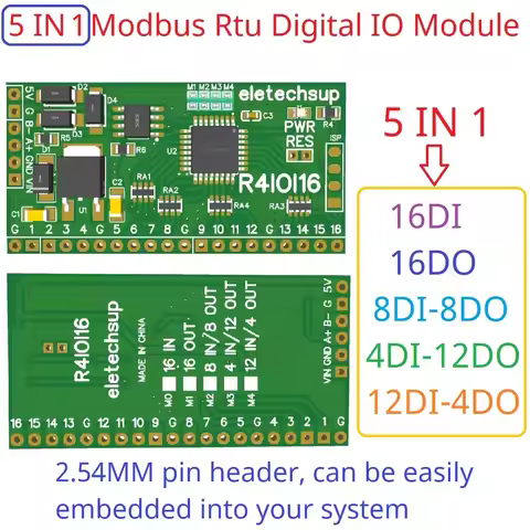 16CH 5 IN 1 Modbus Rtu Digital IO Module RS485 NPN PNP DI-DO Pin Core Board Switching Input Output P
