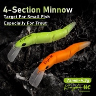 Kingdom 4-Section Minnow Fishing Lure 4.3g 75mm Slow Sinking Hard Bait ABS Fishing Tackle Artificial