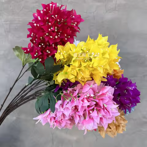 One Artificial Bougainvillea Flower Tree Branch Two Forks Long Stem Silk Bougainvillea Blossom