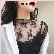 ORIENTLIIY Ladies Tops, Transparent Black Shirt Women Lace Blouses, See-through Long Sleeve Floral E