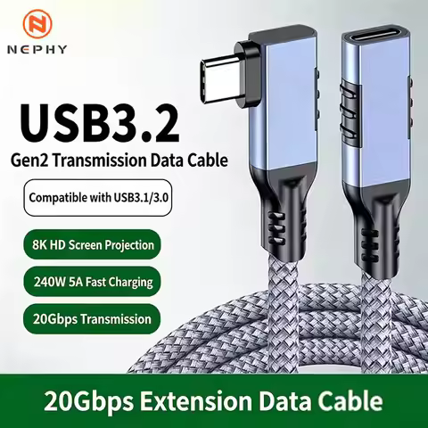 USB 3.2 Gen2 Elbow Cable USB C Extension VR Link Cable 90 Dgree PD240W 20Gbps Data for Macbook Pro Q