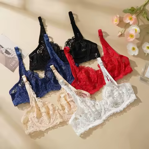 Plus Size Thin Lace Push Up Bras 8 Colors 34-40 B/C Cup Hollow Out Bra Women Soft Breathable Lingeri