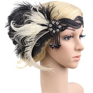 Elegant 1920s Feather Headband Bridal 20s Great Gatsby Flapper Costume Dress Headpiece Party Dress V