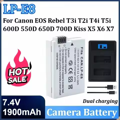 1900mah 7.4V LP-E8 LP E8 Batteries LED Dual Charger Set for Canon EOS 550D 600D 650D 700D X4 X5 X6i 