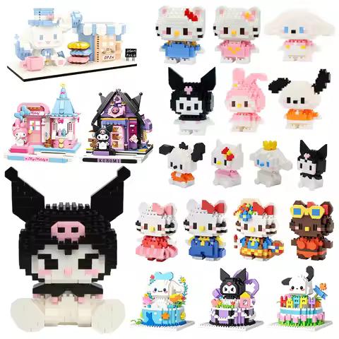 Sanrio Building Blocks Hello Kitty Anime Kawaii Cartoon Kuromi Action Children's Figures Blocks Bric