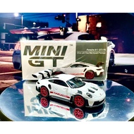 Mini GT Porsche 911 GT3RS White with Pyro Red Accent