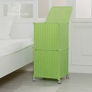 【藤立方】組合2層置物架(1門板+1層板+附輪)-DIY 綠色