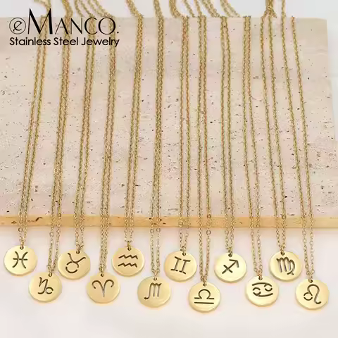eManco Stainless Steel 12 Horoscope Gold Plated Pendant Necklace Aries Leo 12 Zodiac Jewelry 48 Hour