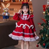 สีแดงคริสต์มาส Lolita เจ้าหญิงกระโปรงเด็กชุดเด็กเสื้อผ้าสบายๆกระโปรงทุกวันสําหรับสาวฤดูใบไม้ผลิฤดูใบ