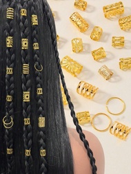 85pcs,  85pcs Cincin Rambut Bercampur Emas Bergaya Braid untuk Parti Festive, Hip-Hop, Punk & Fesyen