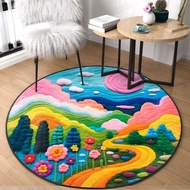 Minimalist Aesthetic Motif Floor Carpet Round Polyester Carpet 90x90 & 120x120cm Round Anti-Slip Car